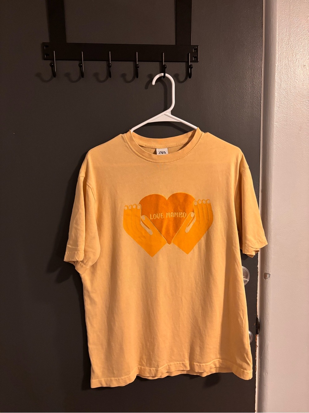 Zara Peach Tee with Yellow Heart Graphic